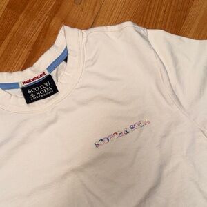 Scotch & Soda Cream Tee with Multicolor Logo